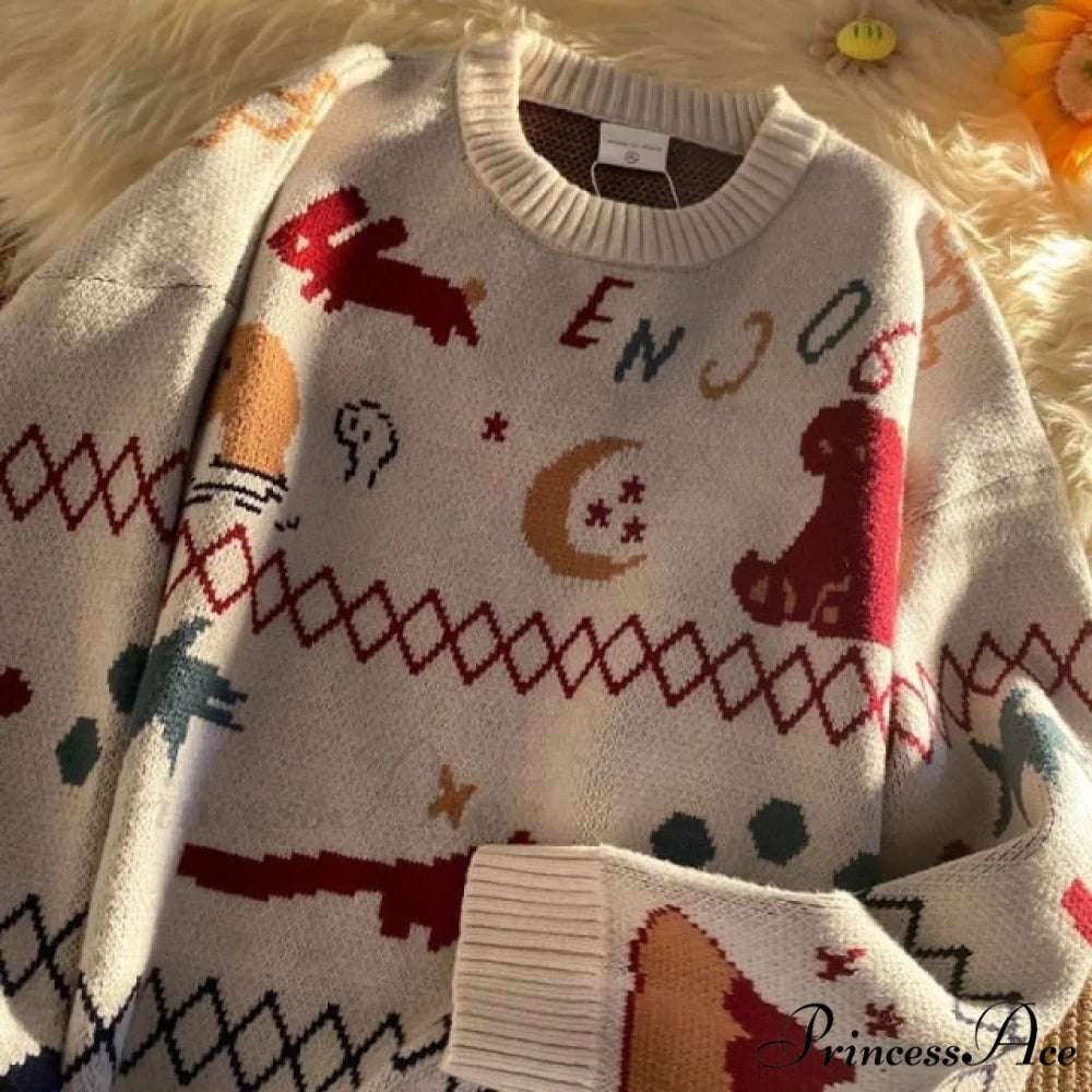 Christmas Knitted Kawaii Clothes Sweater Creamy-white / S45Kg