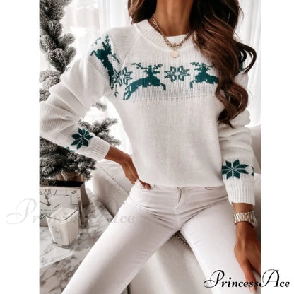Christmas Knitted Long Pullover Sweater Blue / S