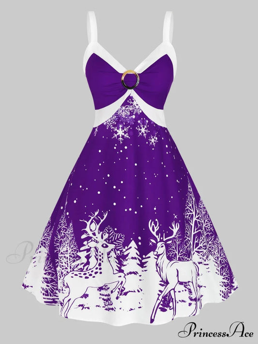 Christmas Lace Up Party Colorblock Two Tone Christmas Clothing Purple Iris / L