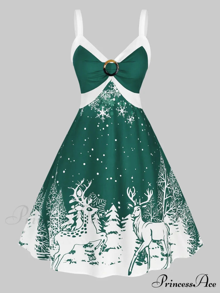 Christmas Lace Up Party Colorblock Two Tone Christmas Clothing Sea Turtle Green / L