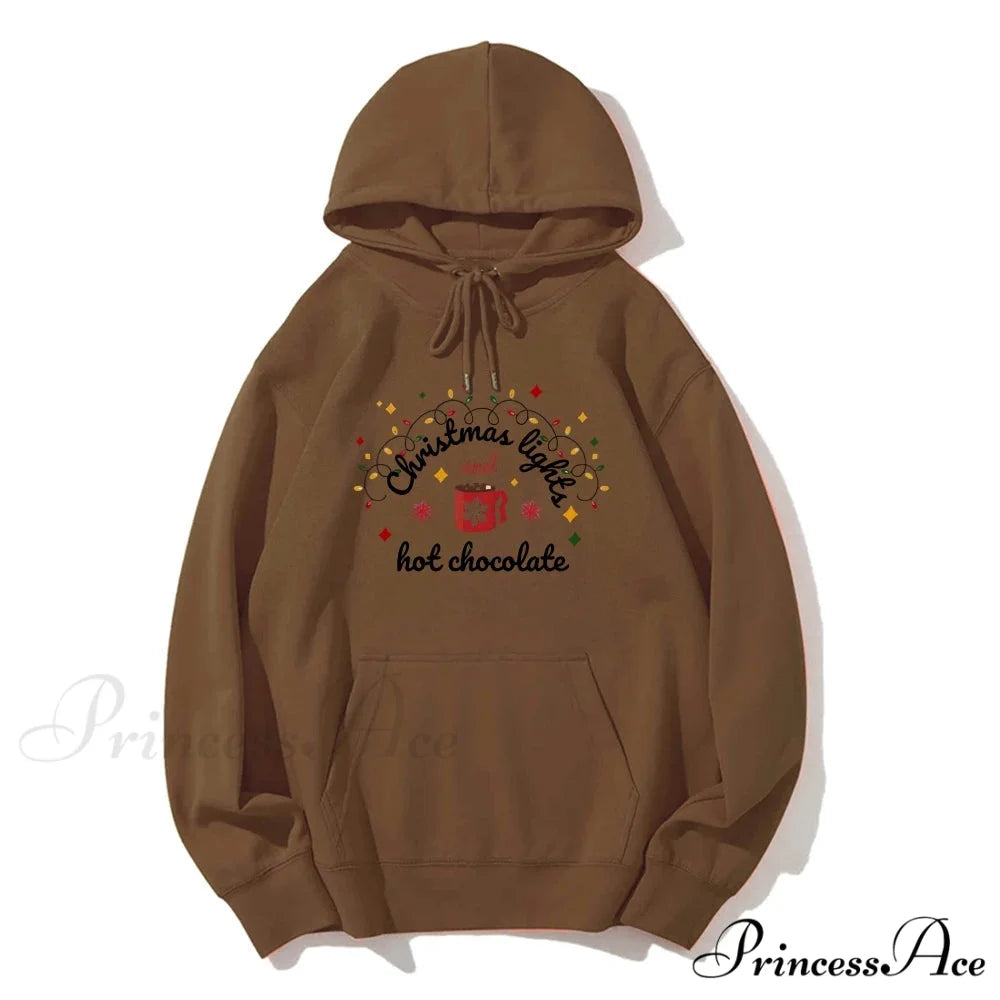 Christmas Lights Hot Chocolate Merry Bright Festive Family Christmas Hoodie Coffee / S Christmas Hoodies-L