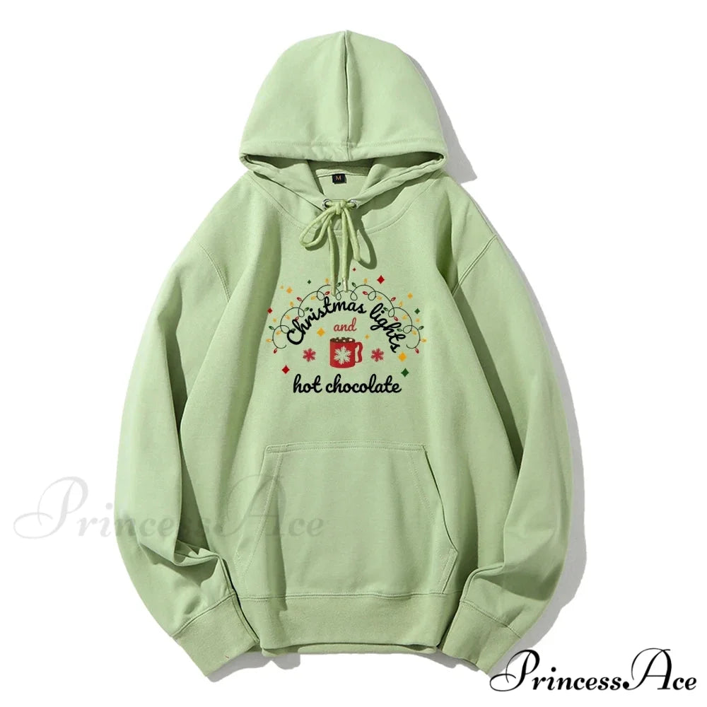 Christmas Lights Hot Chocolate Merry Bright Festive Family Christmas Hoodie Light Green / S Christmas Hoodies-L
