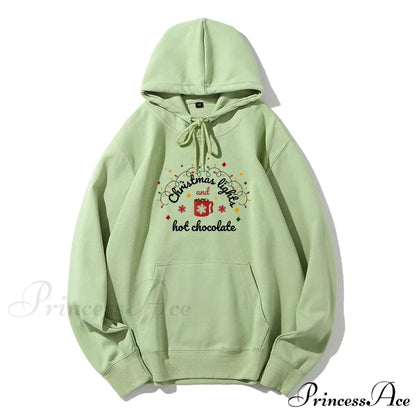 Christmas Lights Hot Chocolate Merry Bright Festive Family Christmas Hoodie Light Green / S Christmas Hoodies-L