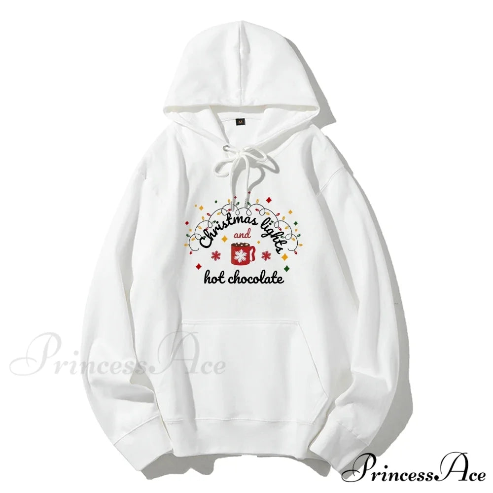Christmas Lights Hot Chocolate Merry Bright Festive Family Christmas Hoodie WHITE / S Christmas Hoodies-L