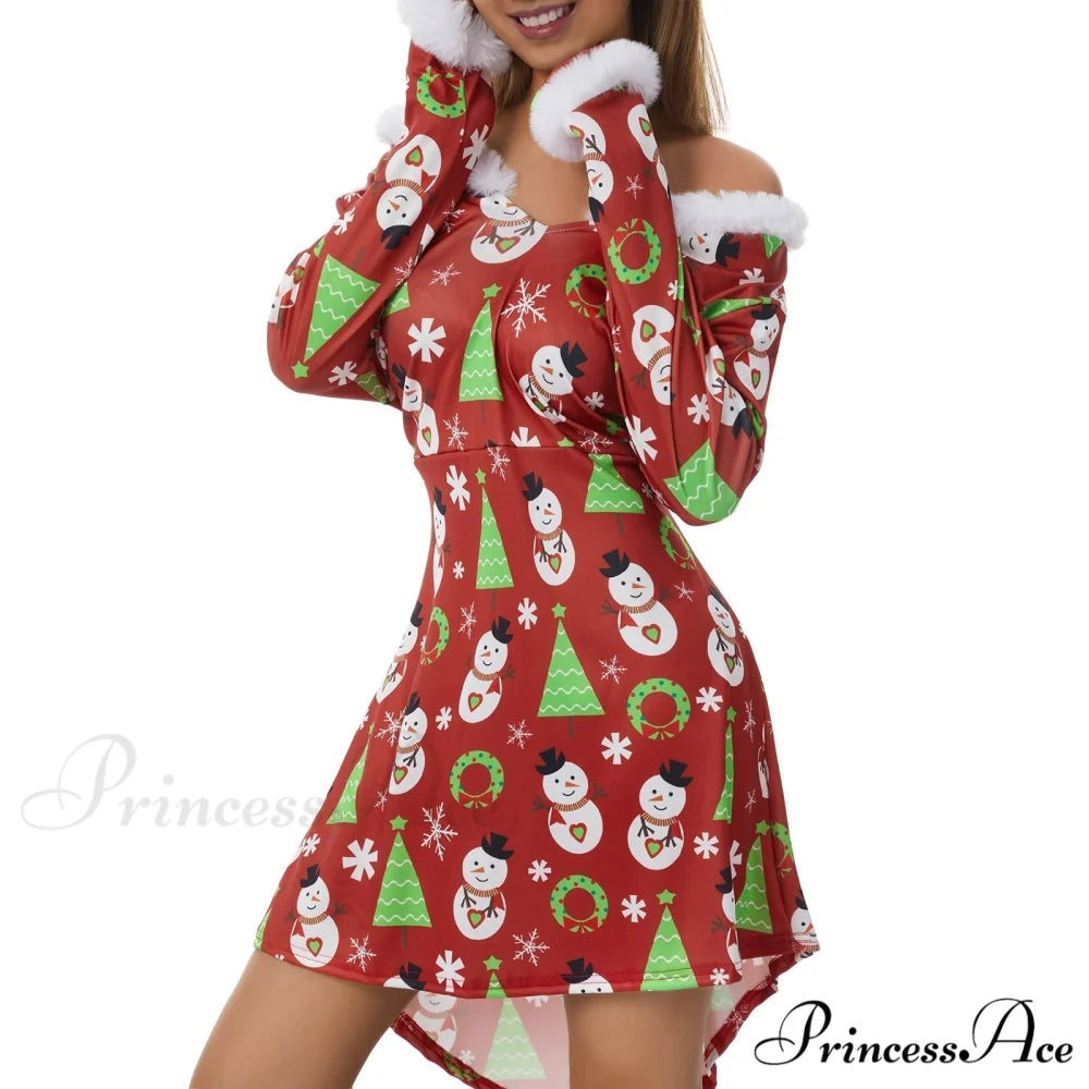 Christmas Long Sleeve Plush V Neck Casual Dresses