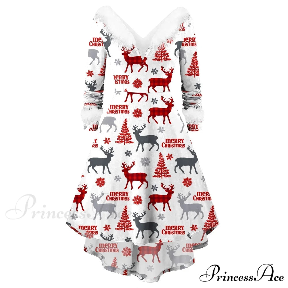 Christmas Long Sleeve Plush V Neck Casual Dresses B / S