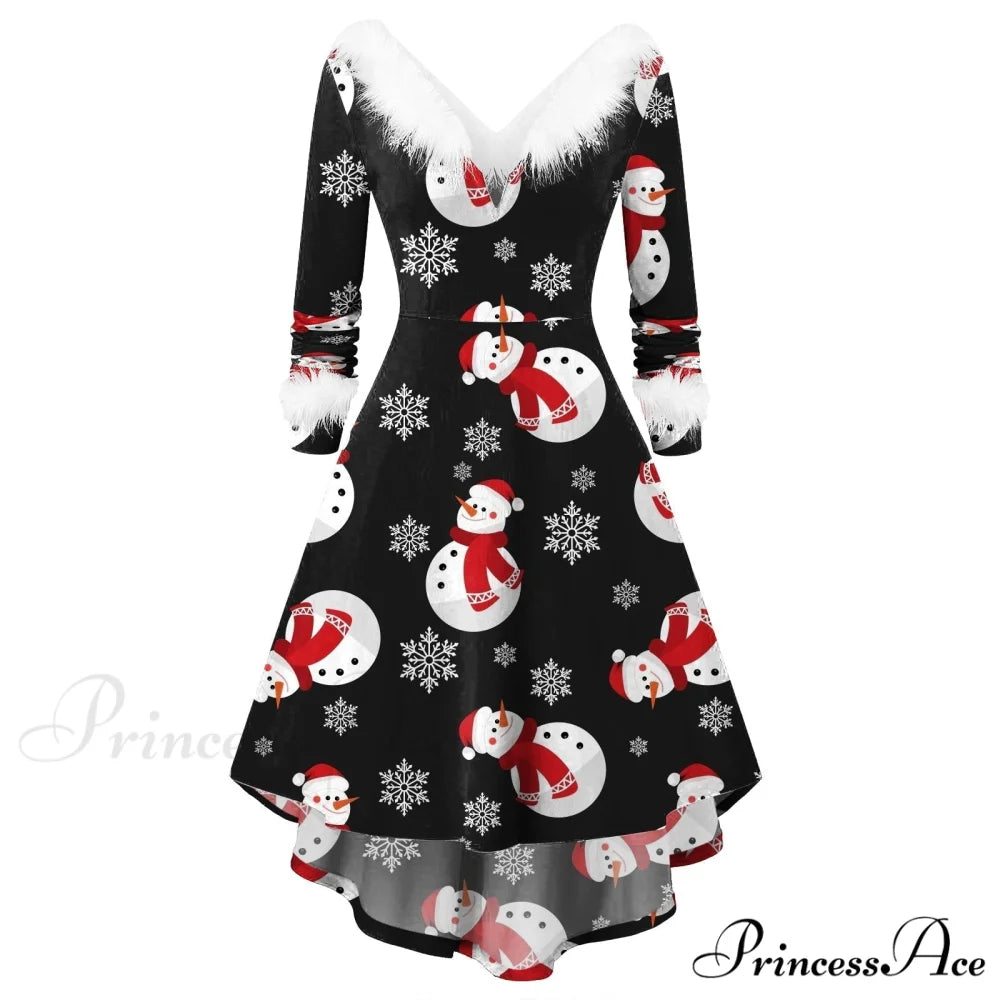 Christmas Long Sleeve Plush V Neck Casual Dresses D / S