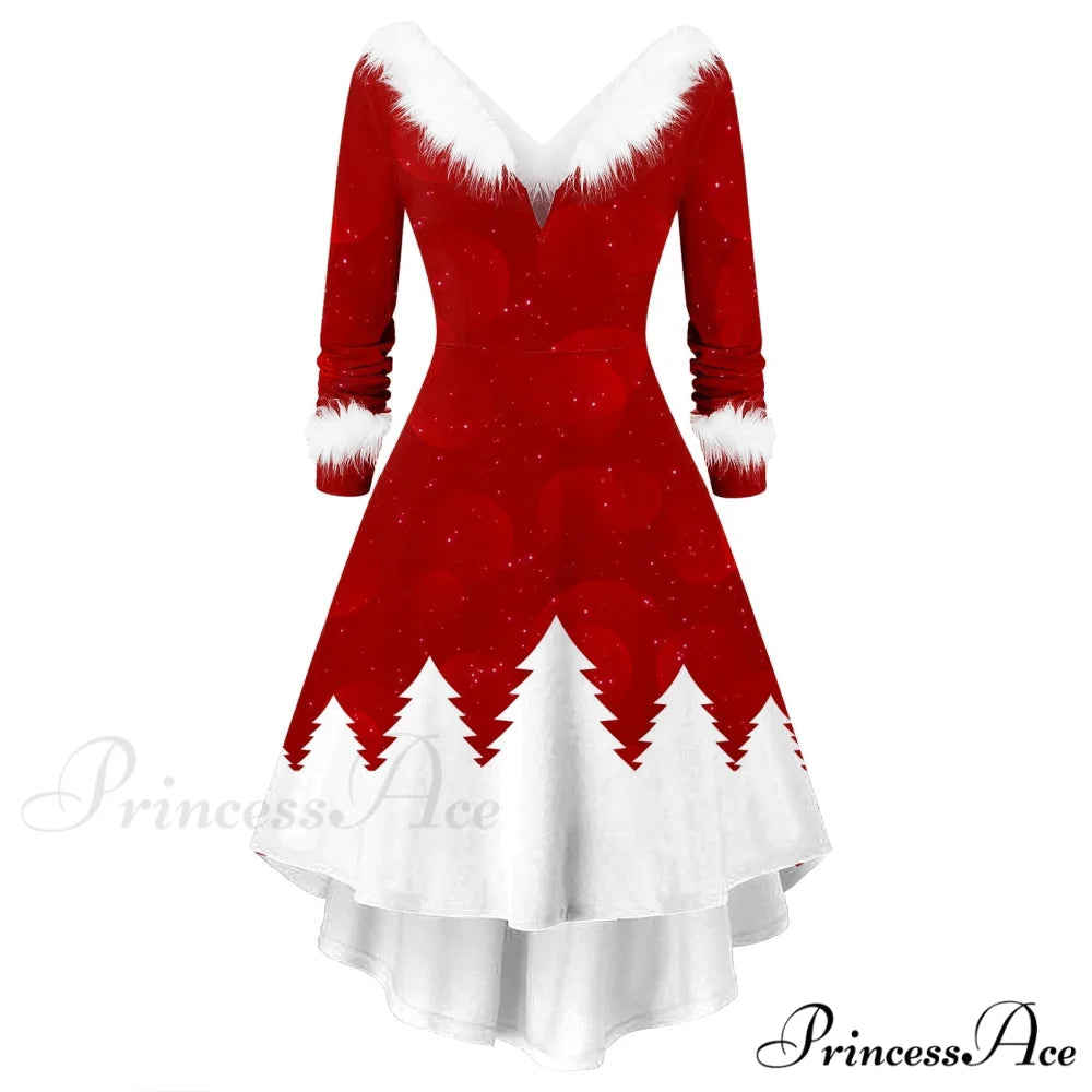Christmas Long Sleeve Plush V Neck Casual Dresses F / S