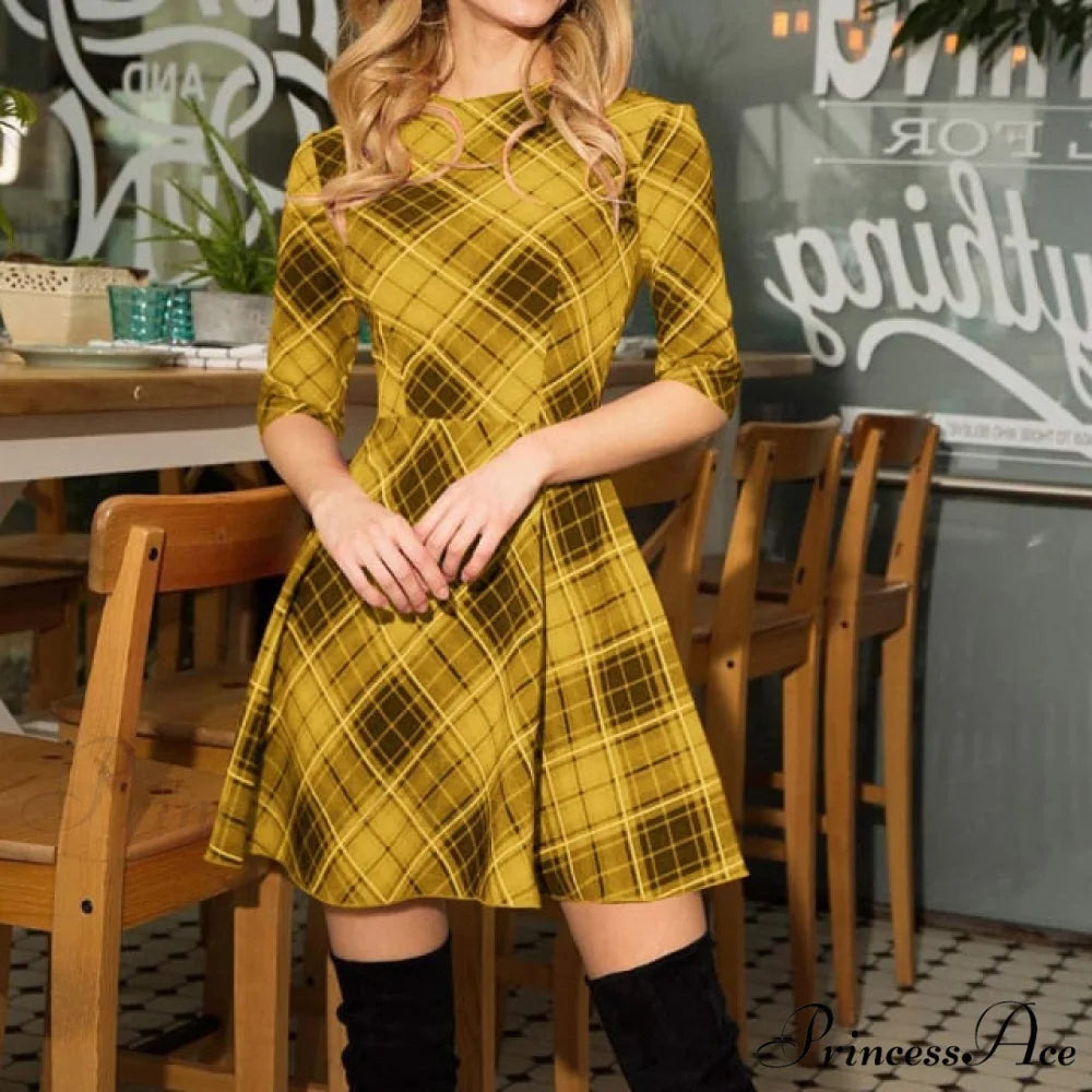 Christmas Novelty Slim Sexy Plaid Jacket Patchwork Half Sleeve Dress green / L