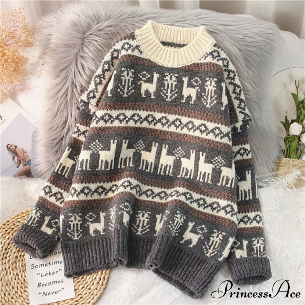 Christmas Red Deer Sweater Dark Grey / One Size