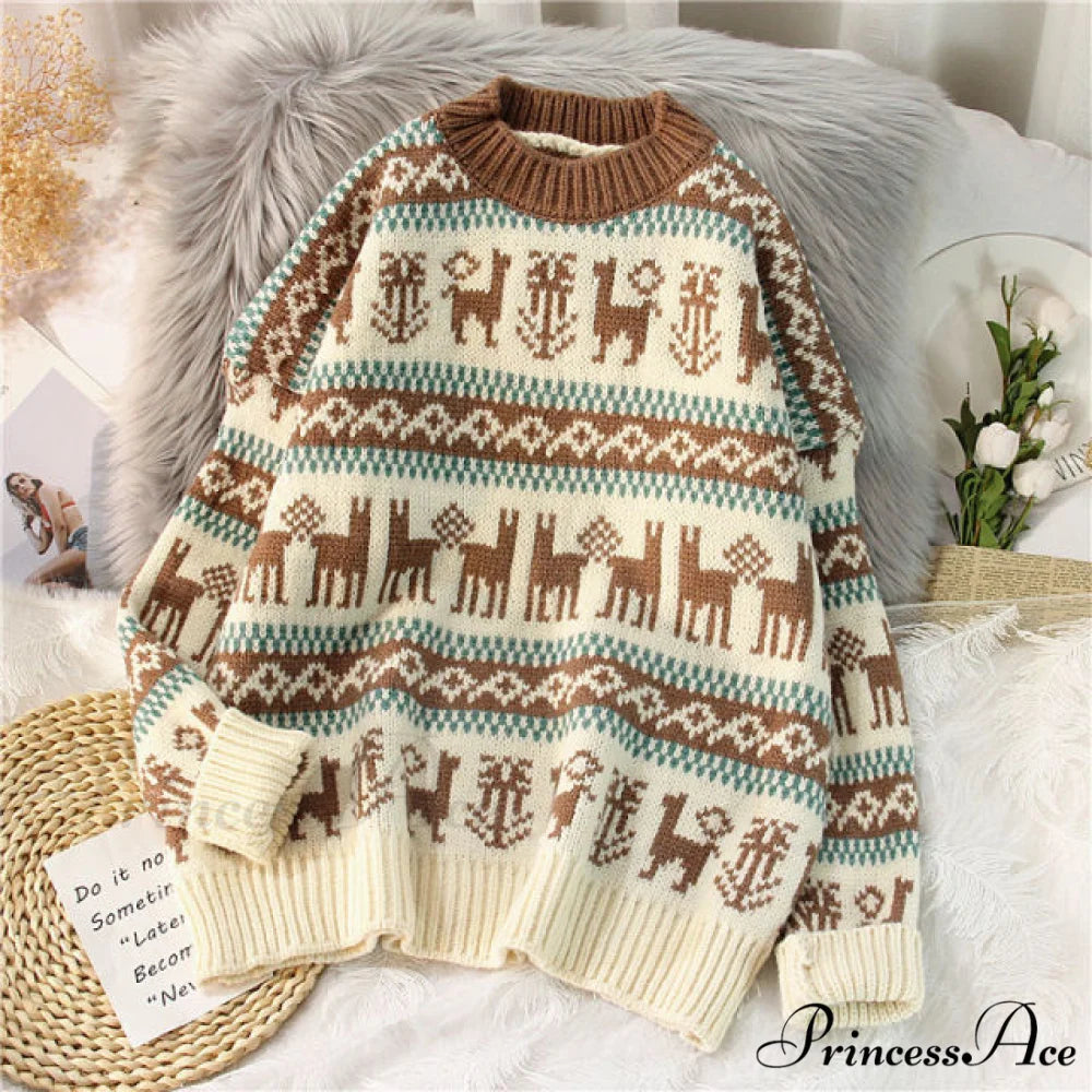 Christmas Red Deer Sweater Ivory / One Size