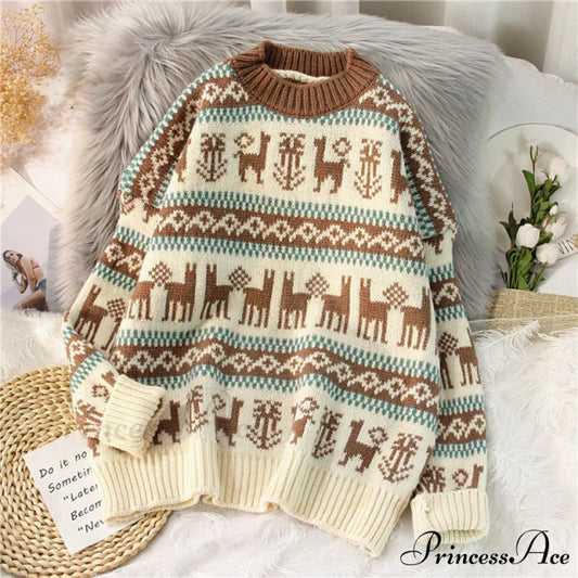 Christmas Red Deer Sweater Ivory / One Size