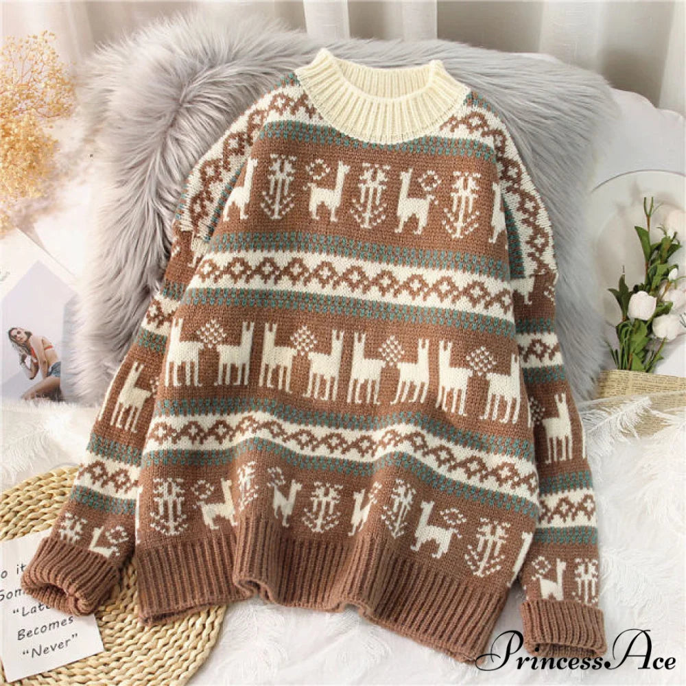 Christmas Red Deer Sweater Khaki / One Size
