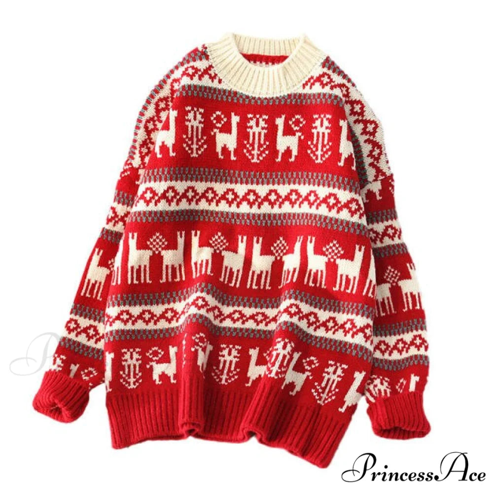 Christmas Red Deer Sweater Red / One Size
