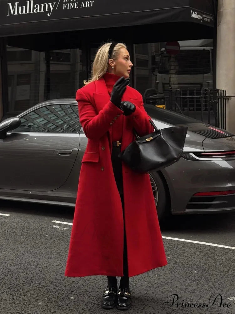 Christmas Red Woolen Coat Red / S