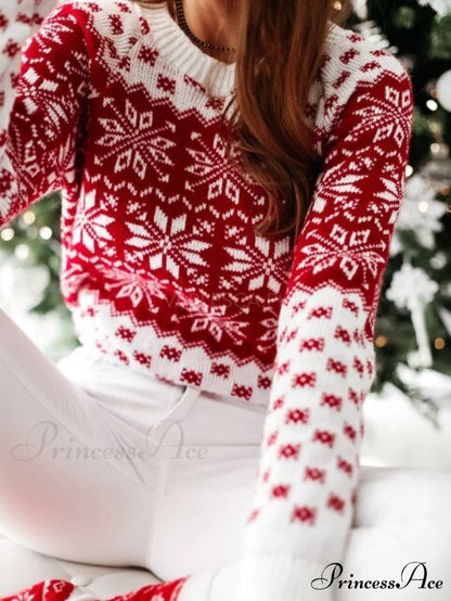 Christmas Santa Snowflake Sweaters Red 1 / S