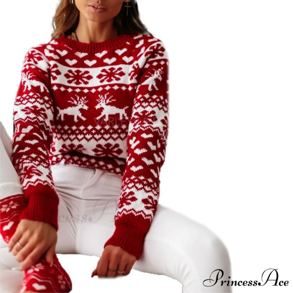 Christmas Santa Snowflake Sweaters Red 2 / S