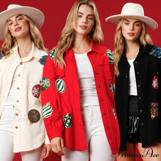 Christmas Sequin Lapel Cardigan Coat
