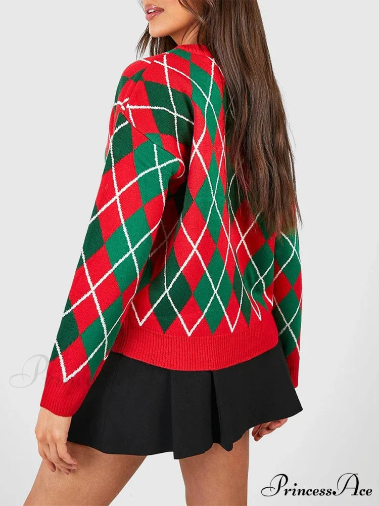 Christmas Sweater Button Diamond Cardigan
