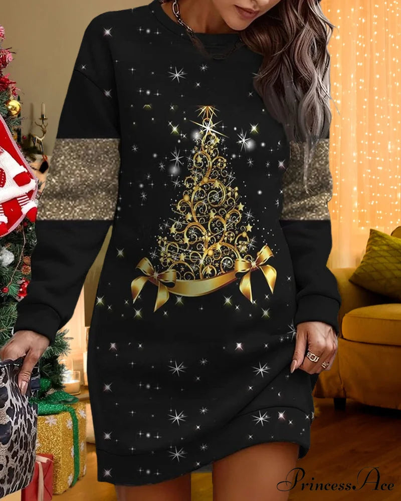 Christmas Tree Print Casual Dress