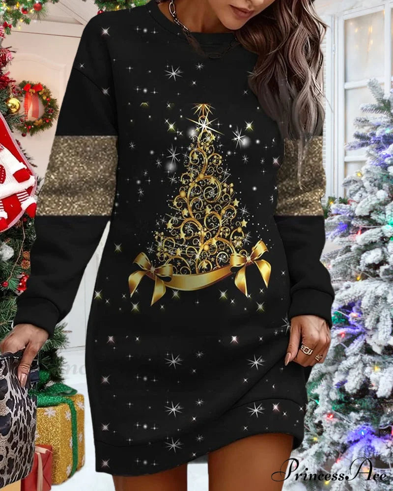 Christmas Tree Print Casual Dress