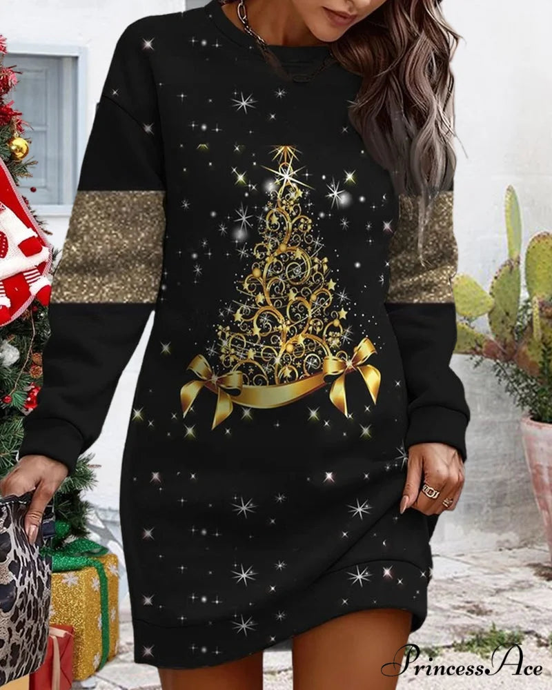 Christmas Tree Print Casual Dress