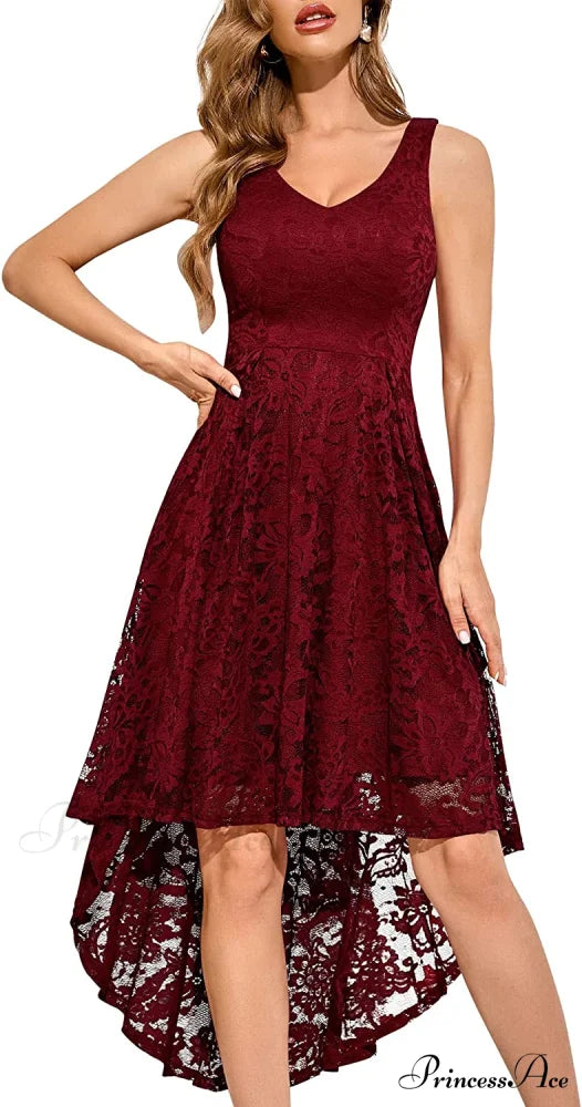 Christmas Vintage Floral Lace Sleeveless Formal Swing Dress