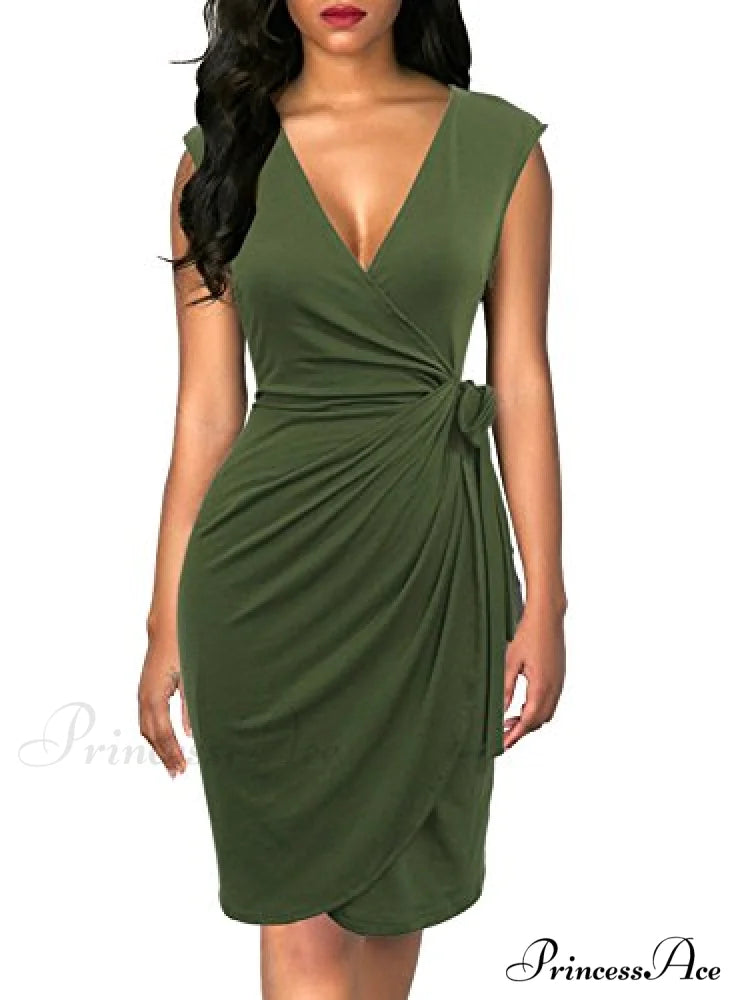 Christmas Vintage V-Neck Sheath Faux Black Wrap Dress