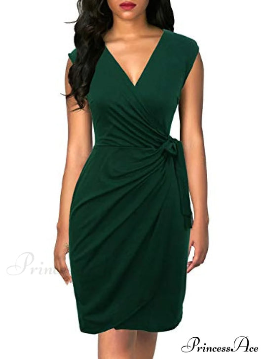 Christmas Vintage V-Neck Sheath Faux Black Wrap Dress