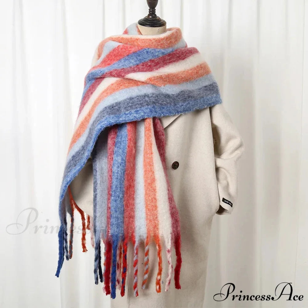 Chunky Banded Cashmere Journey Wrap Scarf Color12 / 40x200cm scarf-241228