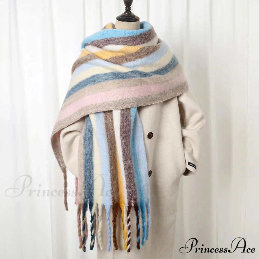 Chunky Banded Cashmere Journey Wrap Scarf Color13 / 40x200cm scarf-241228