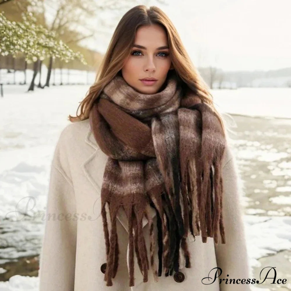 Chunky Banded Cashmere Journey Wrap Scarf Color6 / 40x200cm scarf-241228