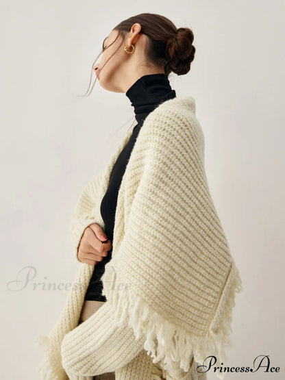 Chunky Knit Tassel Trendy Hem Poncho Cardigan