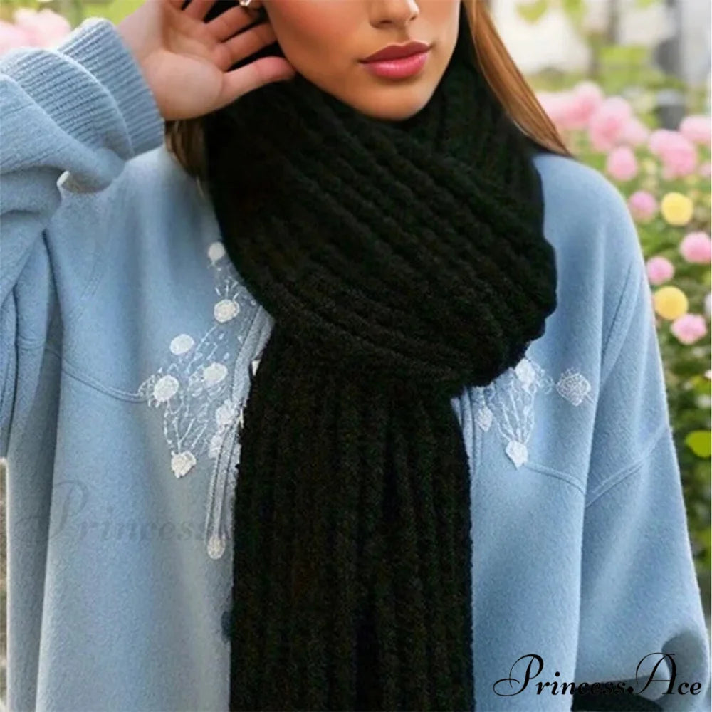 Chunky Knitted Cashmere Winter Scarf black 1 / One size scarf-241228