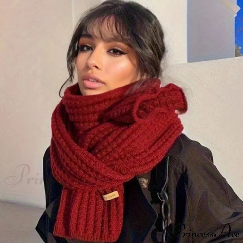 Chunky Knitted Cashmere Winter Scarf red / One size scarf-241228