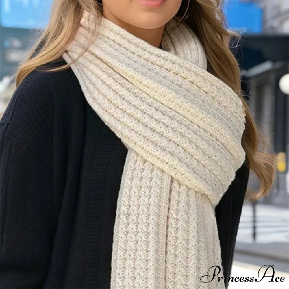 Chunky Knitted Cashmere Winter Scarf white 2 / One size scarf-241228