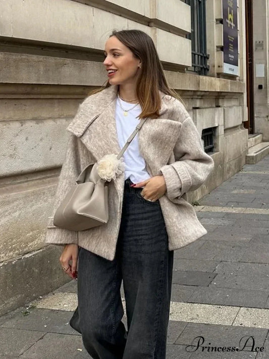 Chunky Woolen Cropped Jacket coats-241228