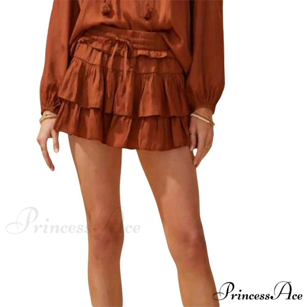 Cinch Layered Frills Skirt Brown / S skirts-250223