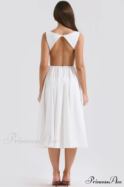 Cindy White Stylish Twill Midi Sundress
