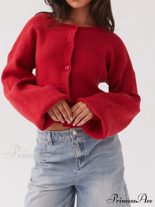 Circular Neck Button-Up Extended Sleeve Cardigan cardigans-241228