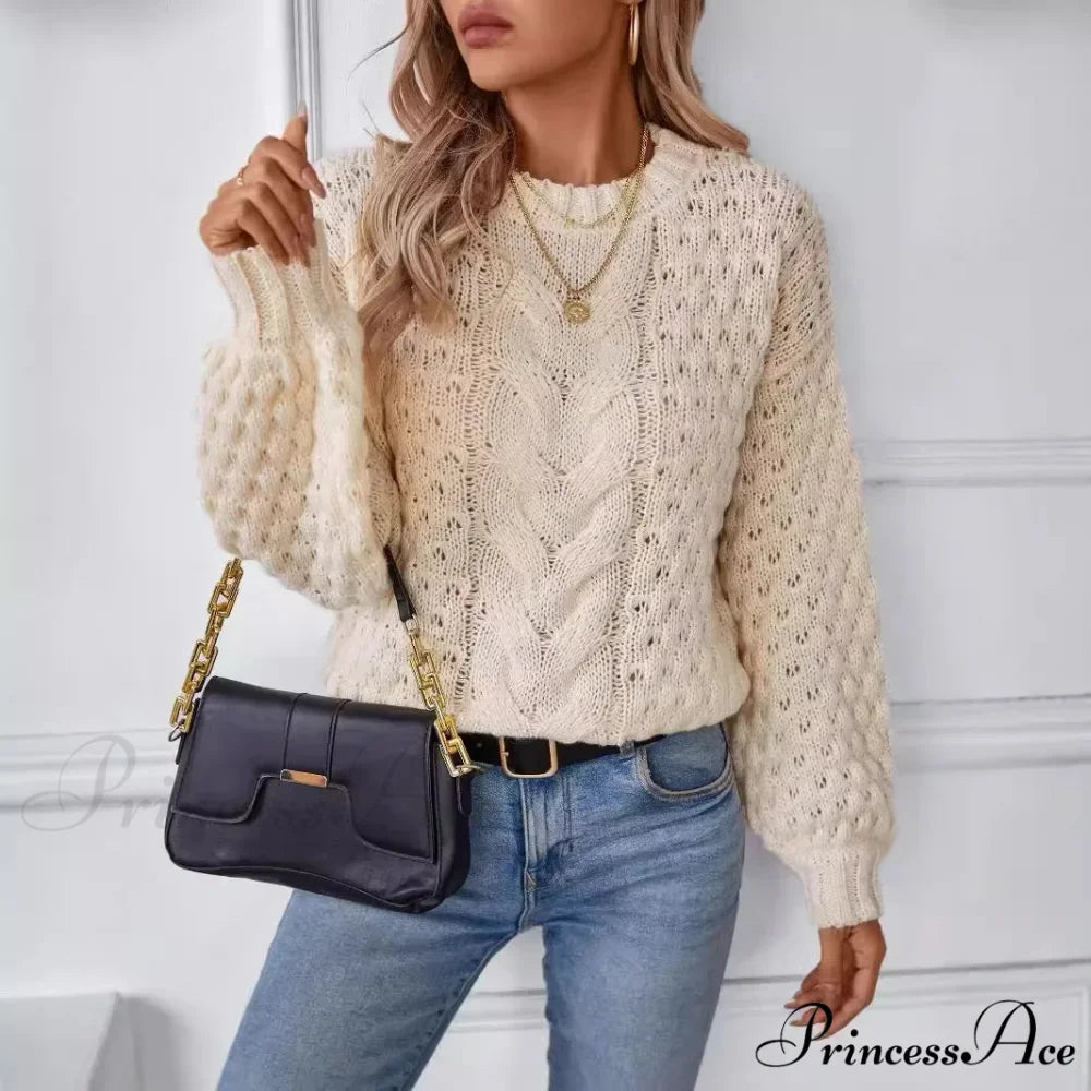 Circular Neck Empty Out Pullover apricot / S swraters-241228
