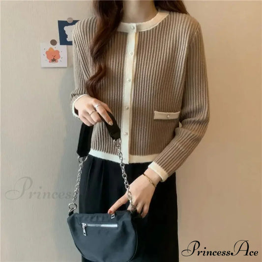 Circular Neck Fastener Stylish Cardigan cardigans-241228
