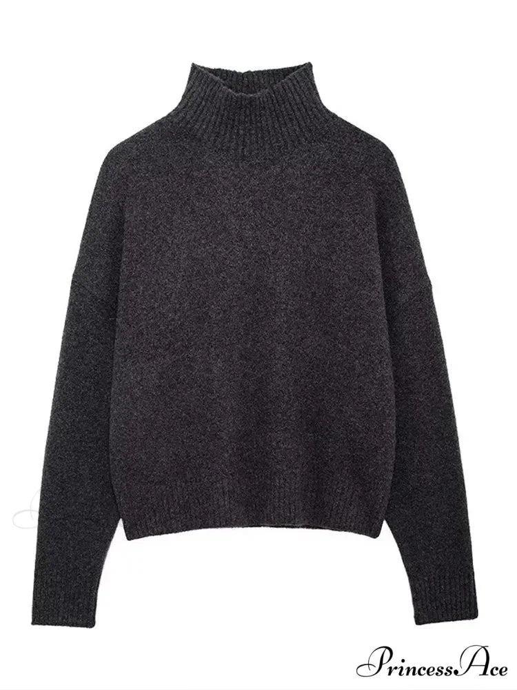Circular Neck Flexible Pullover Jumper dark grey / S swraters-241228