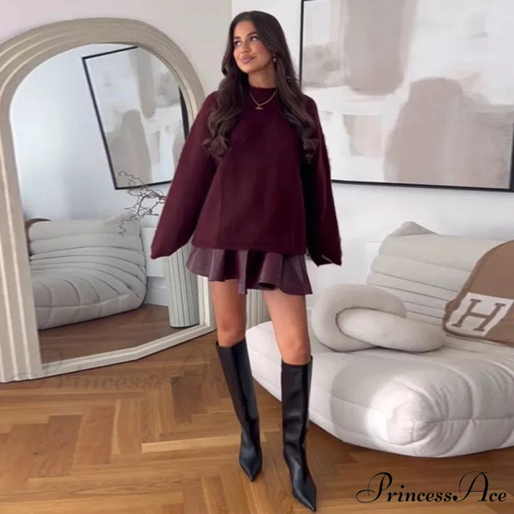 Circular Neck Flexible Pullover Jumper Fuchsia / S swraters-241228