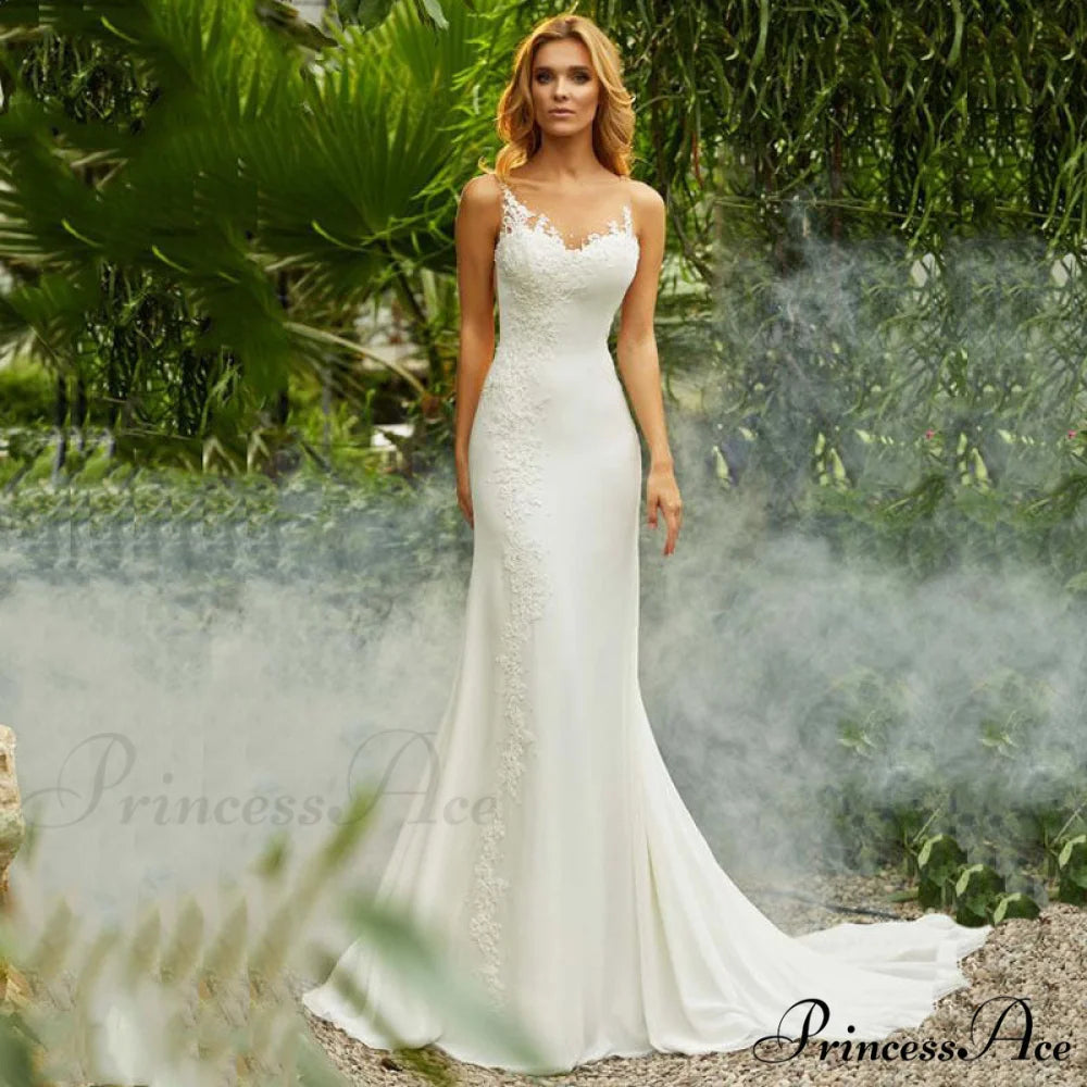 Circular Neck Lace Mermaid Bridal Wedding Gown White / 2 weddingdress-250223