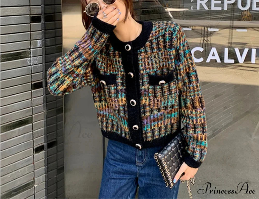 Circular Neck Shade Matching Knitted Fall Cardigan cardiagn-250126