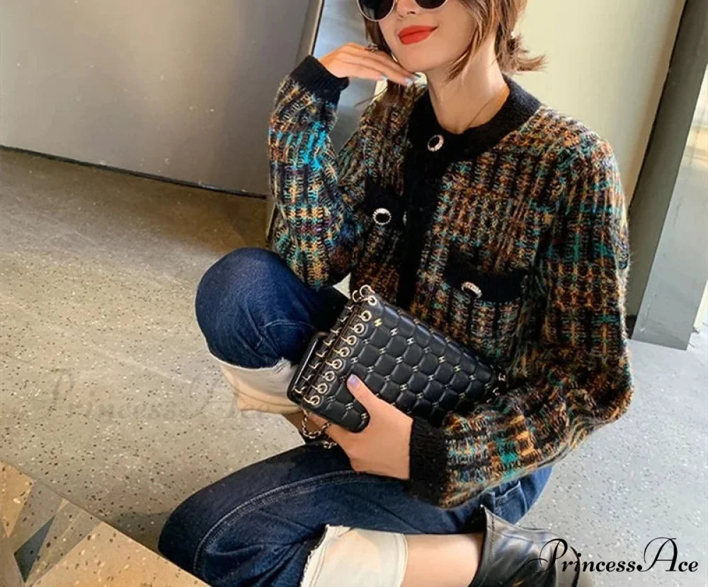 Circular Neck Shade Matching Knitted Fall Cardigan cardiagn-250126