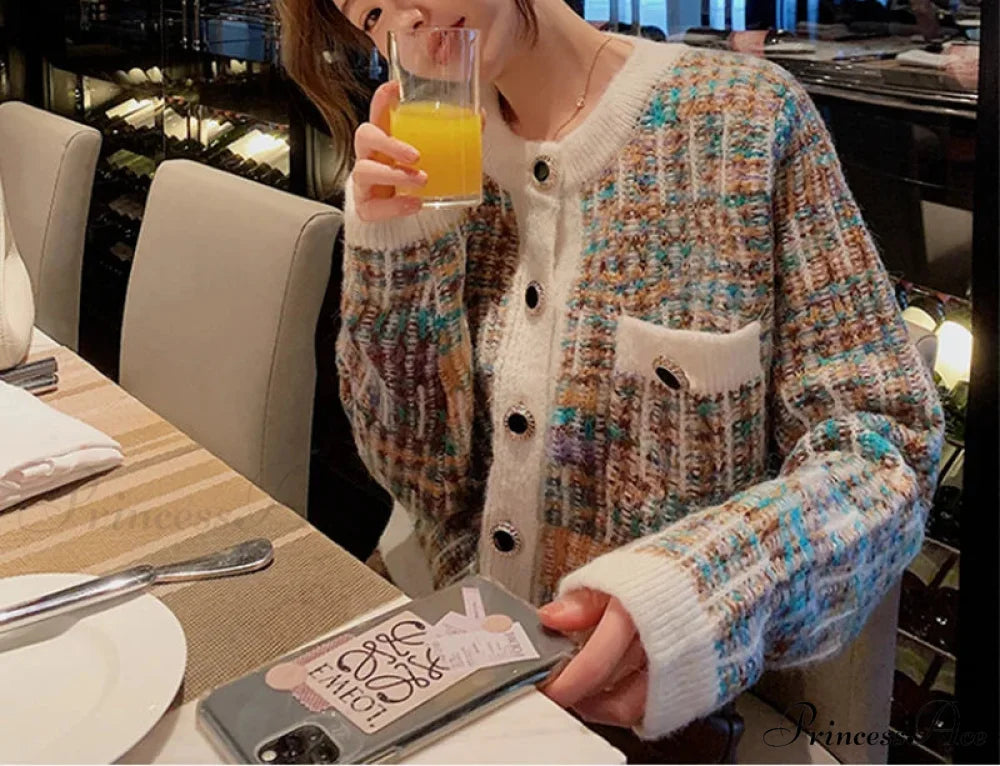 Circular Neck Shade Matching Knitted Fall Cardigan WHITE / One Size cardiagn-250126