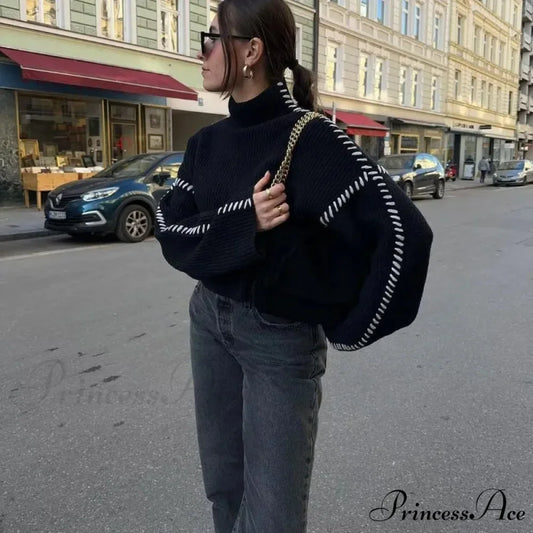 Circular Neck Style Different Color Jumper Black / S swraters-241228