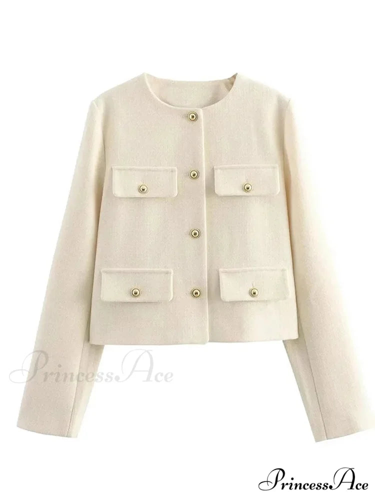 Circular Neck Woolen Brief Jacket Creamy-white / XS coats-241228